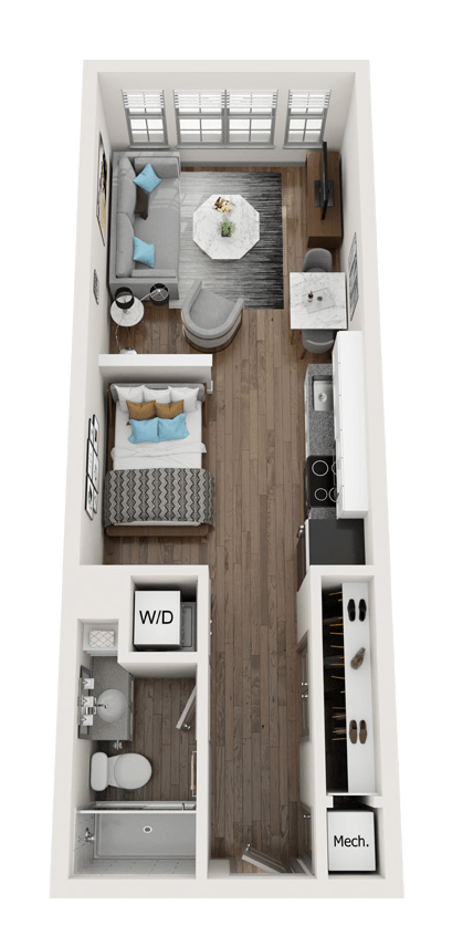 Floor plan for studio, 1 bath, 484 sqft